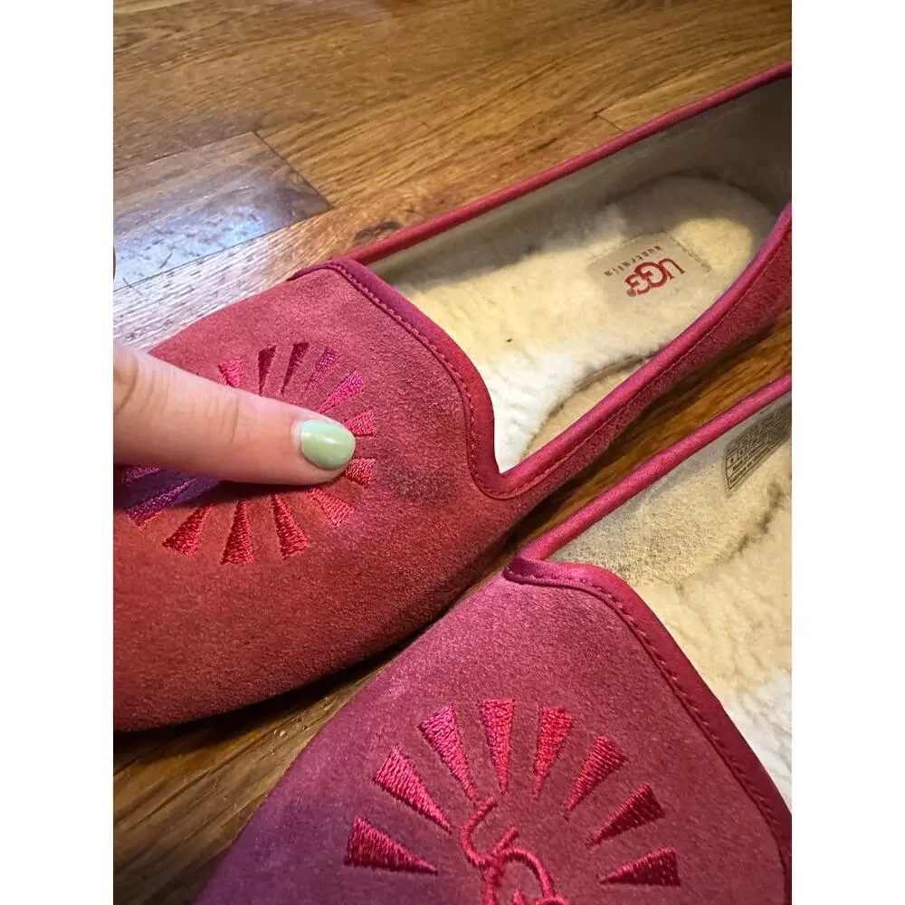 Ugg Alloway Leather Sheepskin Logo Pink Slip on Flats Shoes Women’s 8 Classic
